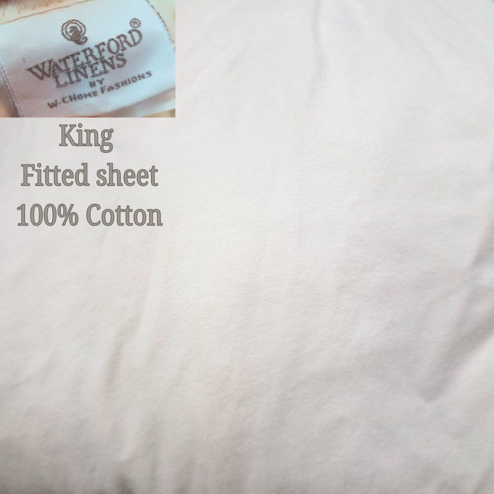 Waterford Linens‎ King fitted bed sheet cream off white 100% Cotton flannel